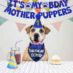 STMK Dog Birthday Decorations, Multi Sizes Dog Birthday Hat Dog Birthday Bandana Boy Bow Tie Birthday Numbers It’s My Bday Mother Puppers Banner for Medium Large Dogs Pets (Large, Blue)