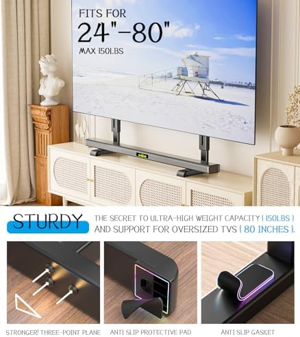 Universal TV Stand, Table Top TV Stand Base Wobble-Free Replacement for Most 24 to 80 Inch LCD LED TVs, 7 Height Adjustable TV Legs Hold up to 150lbs, Max VESA 800x500mm, Black AX10TB02