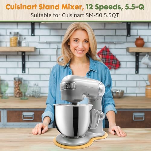Bamboo Mixer Slider for Cuisinart Stand Mixer 5.5 Quart Mixing Bowl, mixer attachments sliding board for Cuisinart SM-50BC, Kitchen Countertop Storage mixer accessories Appliance Moving Tray Mat
