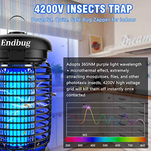 Endbug Bug Zapper, Mosquito Zapper, Bug Zapper Outdoor with LED Light, Fly Zapper, 5ft Power Cord, Waterproof, 2 in 1 Fly Trap Indoor Electric Bug Zapper for Patio Garden Backyard Home, Plug in