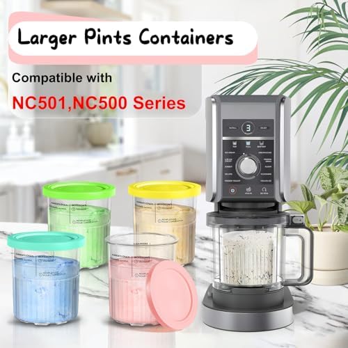 Containers Replacement for Ninja Creami Pints and Lids, 24oz Ice Cream Cups Compatible with Ninja Creami NC500 NC501 Series Maker, for Ninja Ice Cream with Insulated Sleeves(4 Pack)