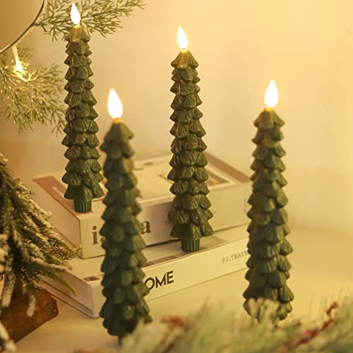Fo32won LED Flameless Taper Candles Battery Operated with Remote and Timer, Set of 4 Christmas Real Wax Window Candlesticks with 3D Flame Wick, 10 Inches Flickering Christmas Candlesticks