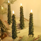 Fo32won LED Flameless Taper Candles Battery Operated with Remote and Timer, Set of 4 Christmas Real Wax Window Candlesticks with 3D Flame Wick, 10 Inches Flickering Christmas Candlesticks