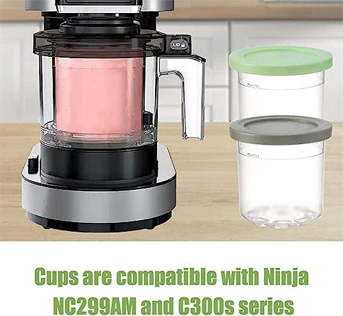 Containers Replacement for Ninja Creami Pints and Lids - 4 Pack, 16oz Cups Compatible with NC301 NC300 NC299AMZ Series Ice Cream Maker - Dishwasher Safe, Leak Proof Lids Pink/Mint/Grey/Blue