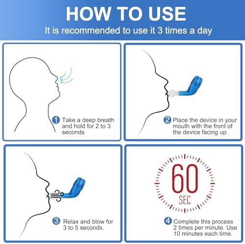 Breathing Exercise Device for Lungs, Lung Expansion and Mucus Relief Device, Portable Expiratory Breathing Exerciser with A Set of Accessories, Breathing Trainer for Lung Cleanse(Blue)