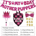 Dog Birthday Decorations, Multi Sizes Dog Birthday Bandana Girl Dog Birthday Hat Crown Bow Tie Birthday Numbers It’s My Bday Mother Puppers Sign Banner for Large Extra Large Dogs (Pink, X-Large)