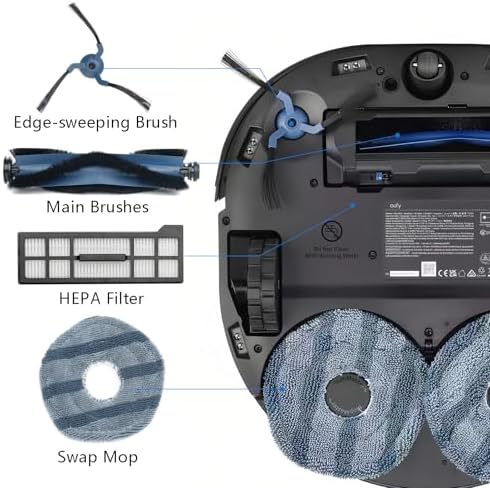 21Pcs X10 Pro Omni Replacement Parts Kit for Eufy X10 Pro Omni Robot Vacuum Accessories, 1 Main Roller Brush, 6 Dust Bags 4 Side Brushes 4 Hepa Filters 4 Mop Pads 1 Screwdriver 1 Clean tool