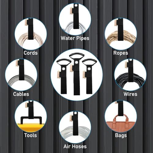 6 Pack Extension Cord Holder Wall Mount 16” Heavy Duty E Track Accessories Extension Cord Organizers and Storage Straps Black Etrack Ties Hanger Keeps Cable, Hose, Rope on E-Track Management