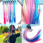 Gradual Change Children Ponytail Hairpieces Extensions,Braided Colored HairHair Accessories for Girls,Rainbow Braided Hairpieces Synthetic Braids Crazy Hair Day Accessories