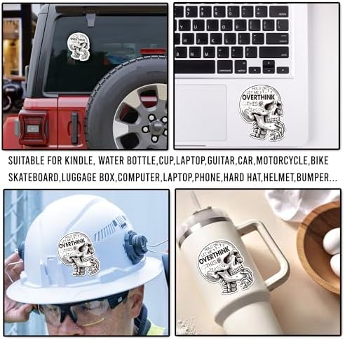 Pack 4PCS Hold On Let Me Overthink This Sticker Mental Health Skeleton Waterproof Vinyl Decals Decor Laptop Hard Hat Water Bottle Phone Case Guitar Notebook Bumper Helmet Kindle Gifts