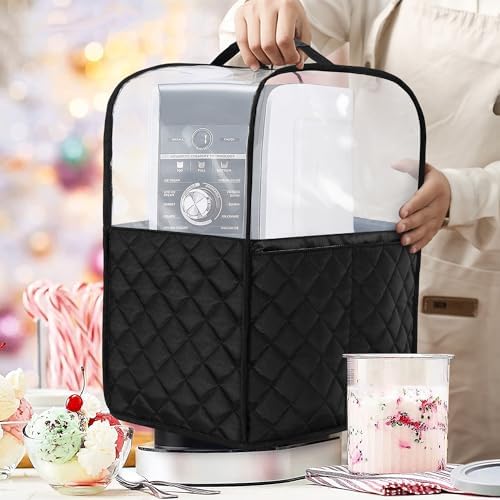 LUXJA Transparent Top Dust Cover Compatible with Ninja CREAMi NC501, NC301, NC299AMZ, Ice Cream Maker Dust Cover Fits Ninja Ice Cream Maker Machine with Accessories Pockets, Black