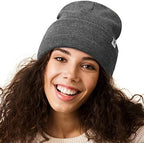 YANIBEST Womens Satin Lined Knit Beanie Hat Acrylic Winter Hats for Women Men Silk Lining Soft Slouchy Warm Cuffed Beanie Hat