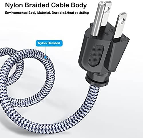 Power Cord, Goalfish 3 Prong AC Power Cable 6.6FT(2m) Nylon Braided Replacement 3 Pin Power Cord UL Certified for Computer, TV, Monitor, Printer, PC, Projector, Power Supply Cable