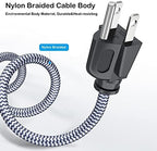 Power Cord, Goalfish 3 Prong AC Power Cable 6.6FT(2m) Nylon Braided Replacement 3 Pin Power Cord UL Certified for Computer, TV, Monitor, Printer, PC, Projector, Power Supply Cable