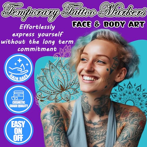 Jim&Gloria Temporary Tattoo Pens Fake Tattoos Kit Removable Face Body Tattoo Paint Markers For Halloween Men Women Teen Girls Trendy Stuff, Unique Trending Gifts For Teenage Boys Kids Or Adult