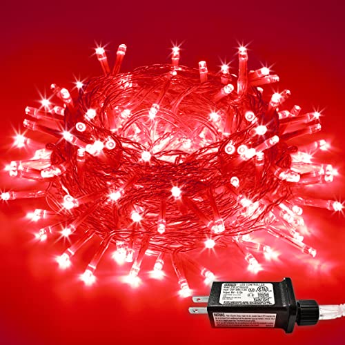 JMEXSUSS Red Halloween Decor String Lights Outdoor Indoor, 66ft 200 LED Red Christmas Lights Clear Wire, 8 Modes Red Halloween Twinkle Fairy Lights Plug in for Halloween Tree Room Party Decorations