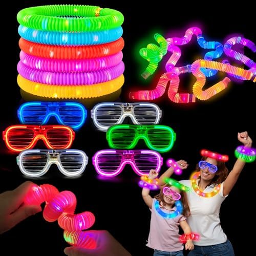 Glow Sticks & Glasses 12 PCS,Glow in the Dark Party Favor Supplies for Kids,Easter LED Light Up Bracelets Necklaces & Neon Glasses for Toddlers,Glow Accessories Decoration for Camping Wedding Birthday