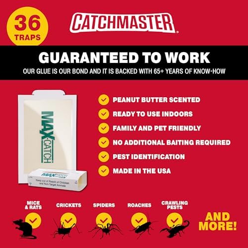 Catchmaster Max-Catch Mouse & Insect Glue Trap 36pk, Mouse Traps Indoor for Home, Sticky Pest Control Adhesive Tray for Catching Bugs, Rats & Rodents, Non Toxic Bulk Pre-Baited Glue Boards