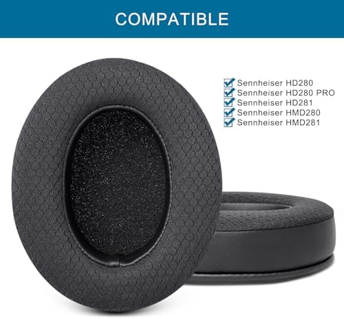 Replacement Ear Pads for Sennheiser HD280/HD280-13/HD280-Pro/HD281/HMD280/HMD280 Pro/HMD280-13/HMD281/HMD281 Pro Headphones, Earpads Cushions with Upgrade Memory Foam - Black