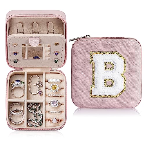 Parima Teen Girl Gifts Trendy Stuff - Travel Jewelry Boxes for Girls, Necklace Earring Organizer for Girls, 4-16 Year Old Birthday Gifts for Teen Girls, Christmas Gifts for Girls 2024 - Letter B, Pink