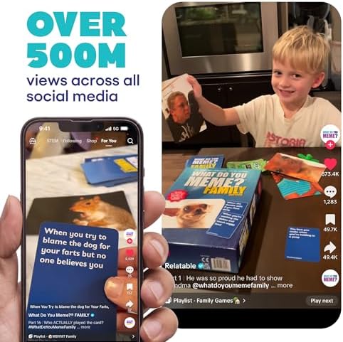 WHAT DO YOU MEME? Family Edition by Relatable, Now with Refreshed Content - Kids Games 8+, Family Games for Kids and Adults, The TikTok Viral Sensation, Includes 300 Caption Cards, 108 Photo Cards