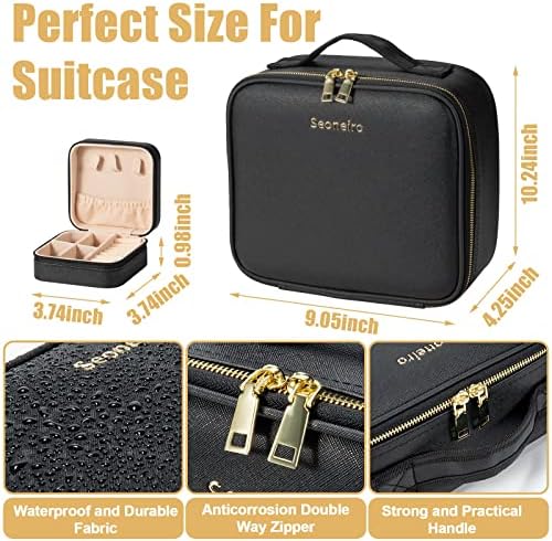 Makeup Travel Bag with LED Lighted Mirror Adjustable Brightness Portable Waterproof Makeup Case with Adjustable Dividers, Make up Train Case Organizer Makeup Brush Accessories and Tool Case