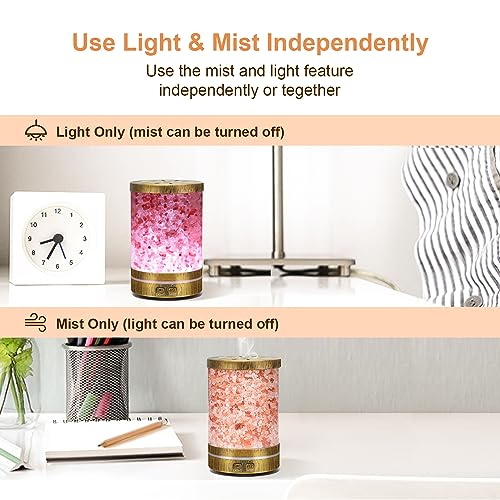 Essential Oil Diffuser, Aromatherapy Diffuser Himalayan Pink Salt Crystal, Diffusers for Essential Oils with 7 Color Lights 2 Mist Mode, Reduce Noise Design for Baby Room 120ml