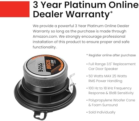 BOSS Audio Systems BRS35 3.5 Inch Replacement Car Door Speakers - 50 Watts Max, Sold Individually, Use With Stereo and Tweeters