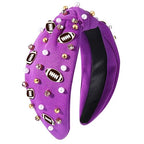 Football Headband Pearl Rhinestone Jeweled Knotted Headband Fun Sports White Hot Pink Black Blue Football Embellished Wide Top Knot Hairband Headpiece Game Day Sports Hair Accessories Gift for
