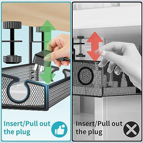 Under Desk Cable Tray - Black, No Drill Cable Organizer with Clamp for Wire Management, PC Cord Organizer & Workspace Accessories (2 Pack)