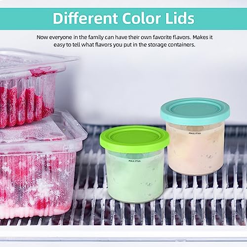 Creami Pint Containers for Ninja - 4 Pack Ninja Creami Pints and Lids,16oz Creamy Smoothie Containers Compatible with NC299AM & C300s Series, Ice Cream Maker Machine Accessories