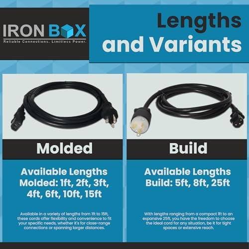 IronBox Electric - NEMA 6-20P Plug to IEC C13 Power Cord - 15A/250V, 14/3 AWG - UL Listed Heavy Duty Power Cord - Replacement Cords for Monitor, Computer, Printer, Audio Speaker & More (6ft, Molded)