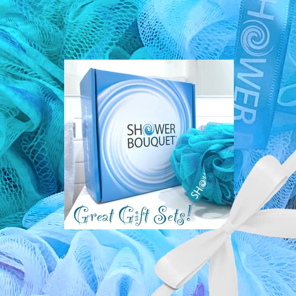 Loofah Bath-Sponge Swirl-Set-XL-75g by Shower Bouquet: Extra-Large Mesh Pouf (4 Pack Color Swirls) Luffa Loofa Loufa Puff Scrubber - Big Full Lather Cleanse, Exfoliate with Beauty Bathing Accessories