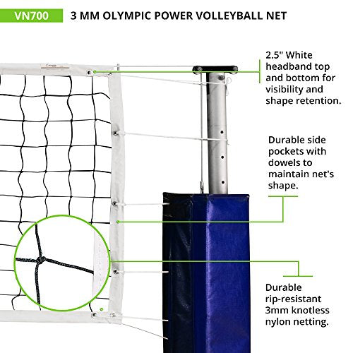 Champion Sports Official Volleyball Net Set, Olympic-Sized 32 x 3 ⅛ feet, 3mm Nylon Netting, for Tournament Play - Durable, Professional Volleyball Nets - Premium Volleyball Training Equipment