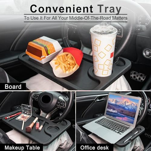 JUSTTOP Car Steering Wheel Desk for Laptop,Multipurpose Travel Car Accessories, Car Seat Stand Trays for Eating, Steering Wheel Under Table Console(Black)