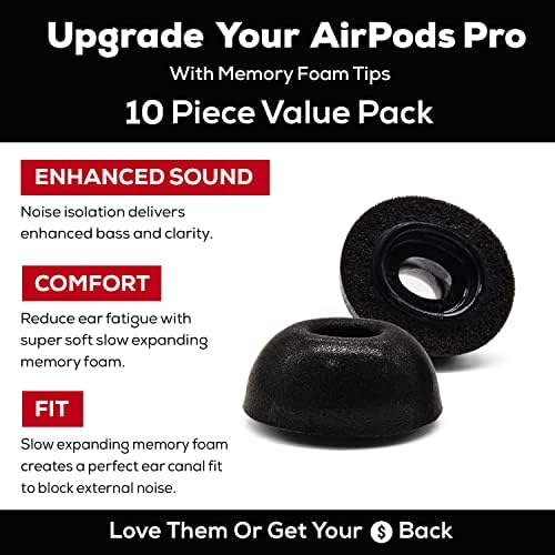 Memory Foam Earbud Tips - Premium Noise Isolation, Replacement Foam Ear Tips, 10 Pack for Airpods Pro (SFAIR Medium, Black)