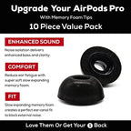 Memory Foam Earbud Tips - Premium Noise Isolation, Replacement Foam Ear Tips, 10 Pack for Airpods Pro (SFAIR Medium, Black)
