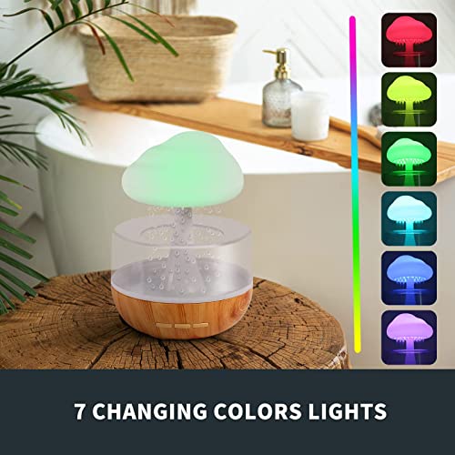 Weljoy Zen Raining Cloud Night Light Aromatherapy Essential Oil Diffuser Micro Humidifier Desk Fountain Bedside Sleeping Relaxing Mood Water Drop Sound (White)