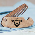 Enjoy The Wood Beard Comb for Men, Folding Pocket Beard Accessories for Men, Engraved Walnut Wooden Comb for Moustache, Beard & Hair - Perfect Gift For Him (Gift for Him (Skull)) (Model BM)