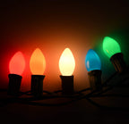 Romasaty 25 Pack Christmas Light Bulbs, C7 Ceramic Multi-Color Replacement Bulbs, C7 Outdoor String Lights Replacement Bulbs, C7/E12 Candelabra Base, 5 Watt
