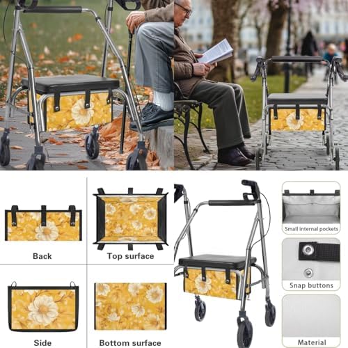 LedBack Cushion Walkers Accessories Sets Yellow Flowers Walker Seat Backrest Covers Replacement Storage Bag for Rollator Seat & Roller Bar Covers, Easy to Clean