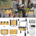 LedBack Cushion Walkers Accessories Sets Yellow Flowers Walker Seat Backrest Covers Replacement Storage Bag for Rollator Seat & Roller Bar Covers, Easy to Clean