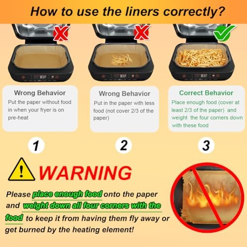BYKITCHEN Air Fryer Liners for Ninja FG551/DG551/IG651 Foodi Smart XL Indoor Grill, Set of 100, Rectangle Air Fryer Parchment Paper Liners for Ninja XL Grill Air Fryer, Ninja Foodi Grill Accessories