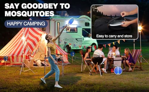 VLISBO Electric Fly Swatter 4000V 2 in 1 Bug Zapper Racket Fly Killer Mosquitoes Trap Lamp Rechargeable with 1200mAh Battery for Indoor Home Office Backyard Patio Camping (1 Pack)-White