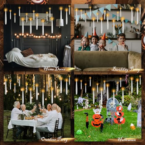 AFINETH Floating Candles with Wand, Magic Hanging Candles 20 Pack, Flickering Flameless Floating LED Candles, White Battery Operated Window Taper Candles for Halloween Christmas Birthday Party Decor