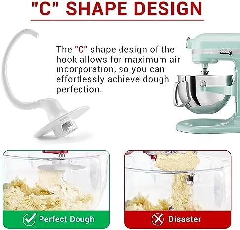 K5ADH Dough Hook for KitchenAid 6 Quart Bowl-Lift Stand Mixer, Dough Hook Replacement for KitchenAid Professional 600 Series Mixers, White