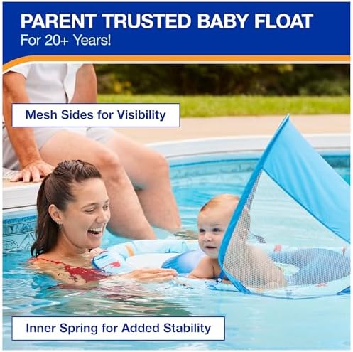 Swimways Baby Spring Float, Baby Pool Float with Canopy & UPF Protection, Swimming Pool Accessories for Kids 9-24 Months