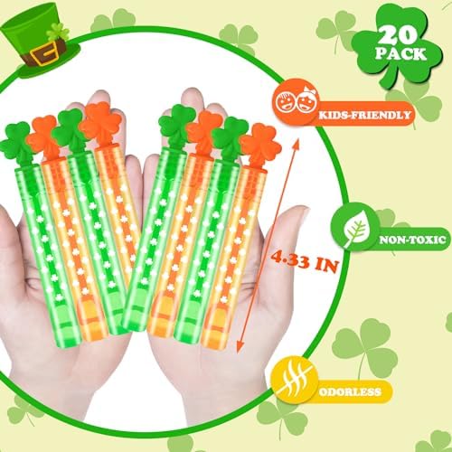 St Patricks Day Mini Bubbles Party Favors Toys for Kids 20 Pack, Saint Patricks Non Candy Treats prizes, Goodie Gift Bag Stuffers for Toddlers, St Patty's Shamrock Party Accessories Supplies Décor