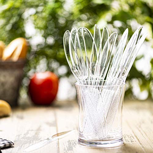 Comfy Package [300 Pack Heavyweight Disposable Clear Plastic knives - Engraved Design