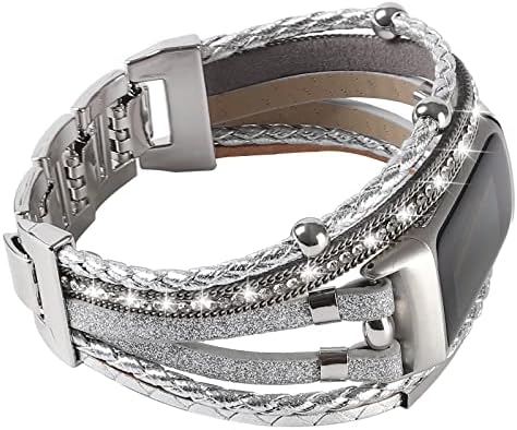Leather Bands Compatible with Fitbit Charge 6 Bands/Fitbit Charge 5 Bands for Women, Boho Handmade Multilayer Wrap Bracelets Strap Replacement for Fitbit Charge 6/Charge 5 Fitness Tracker